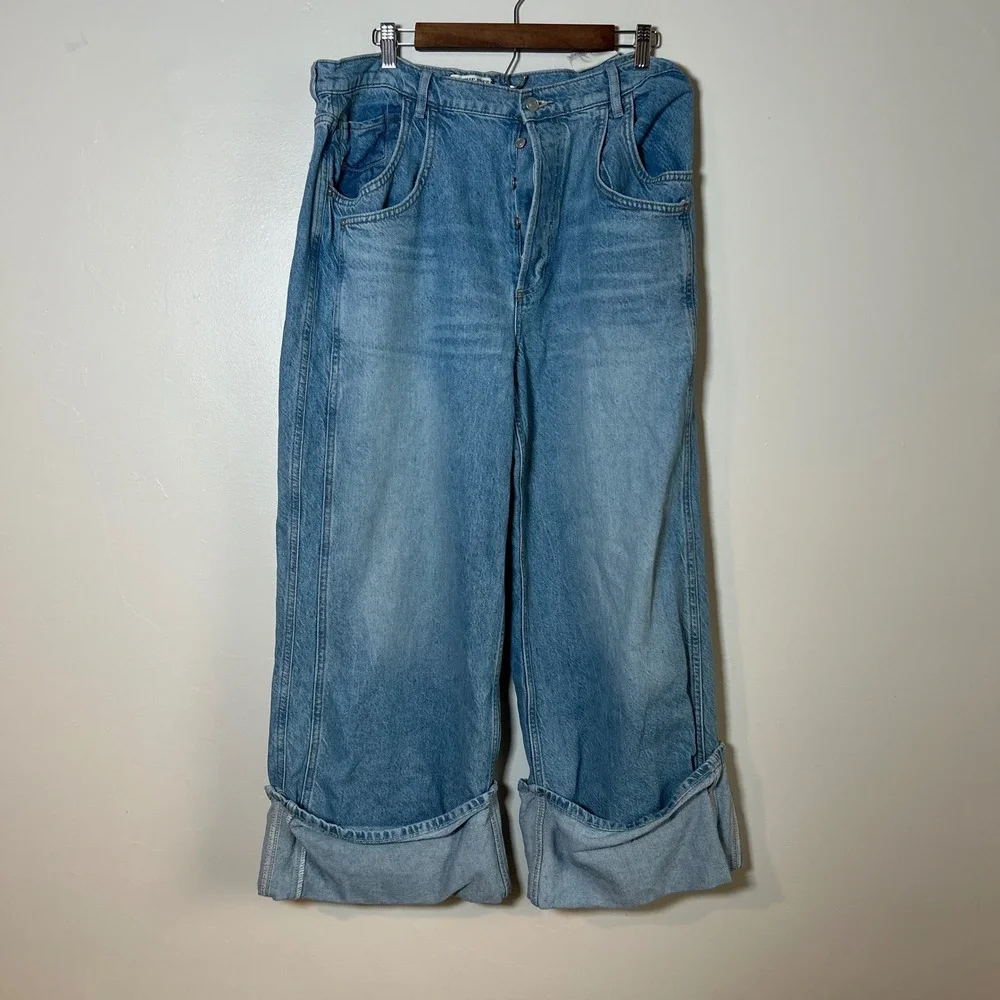 NWT We The‎ Free Final Countdown Jeans Women 31 Blue Low Rise Cuffed Boyfriend